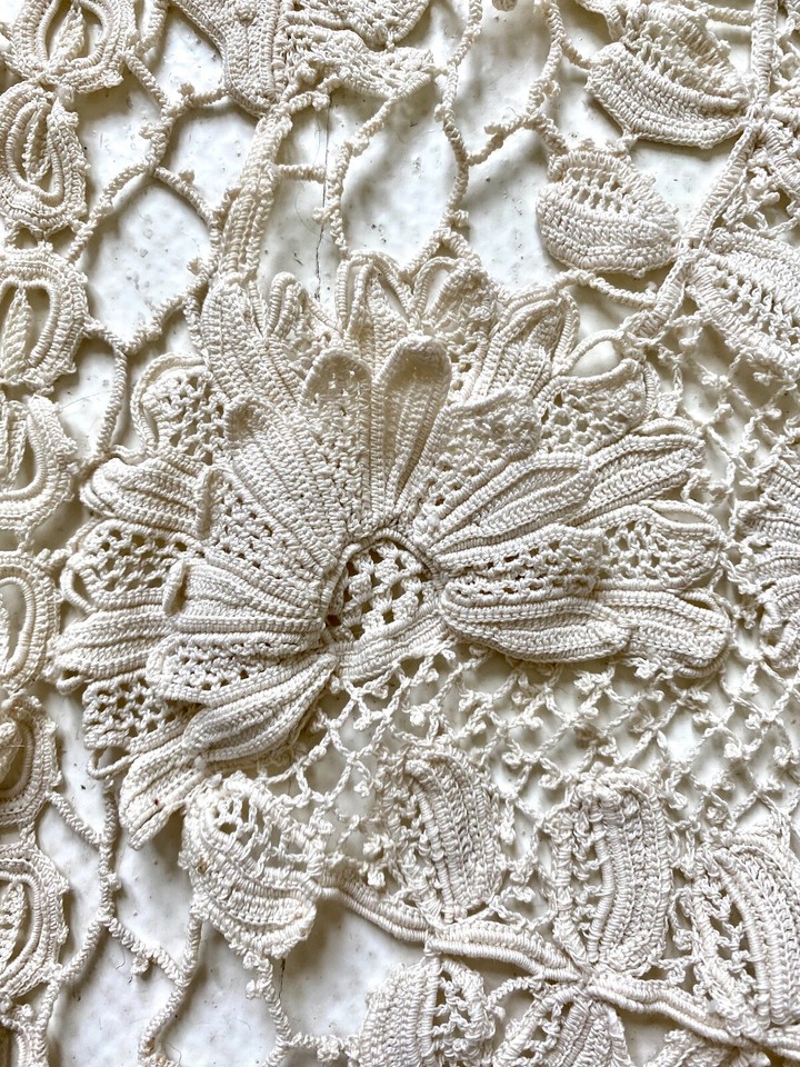 Antique 1900s Handmade Irish Lace Large Unfinished Clothing Project