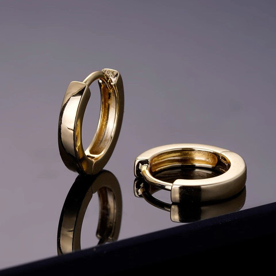 Real 14k Gold Vermeil 925 Silver Hoops Mens Ladies Small Huggie Earrings - Image 4 of 4