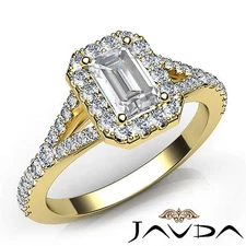 Halo U Cut Pave Split Shank Emerald Cut Diamond Engagement Ring GIA H VVS2 1 Ct
