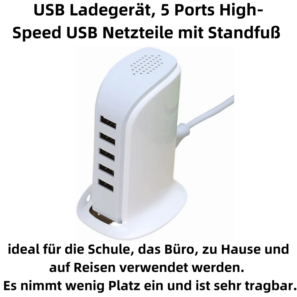 I21C USB Ladegerät mehrfach 5 Fach 4A 5V Multi Port Netzteil Adapter Handy - Bild 2 von 4
