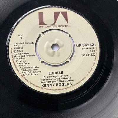 1976 KENNY ROGERS 7'' 45 LUCILLE / TILL I GET IT RIGHT UNITED ARTISTS UP36242