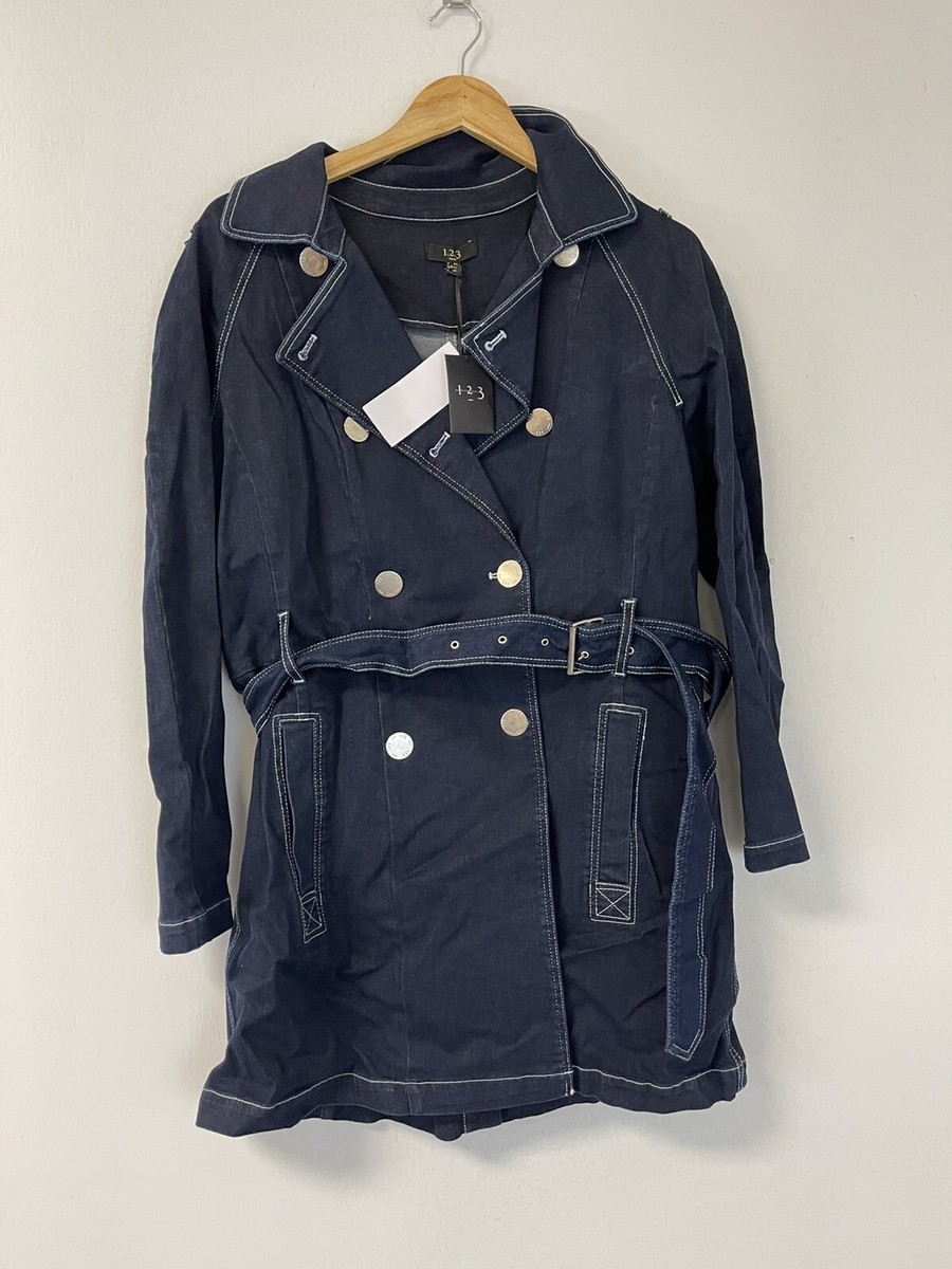 Un Deux Trois 123 Paris Trench Coat Womens 6 Denim Peacoat Jean EU