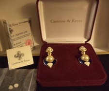 Jacqueline Jackie Kennedy Simulated Mabe Pearl & Blue Enamel Earring NEW IN BOX 