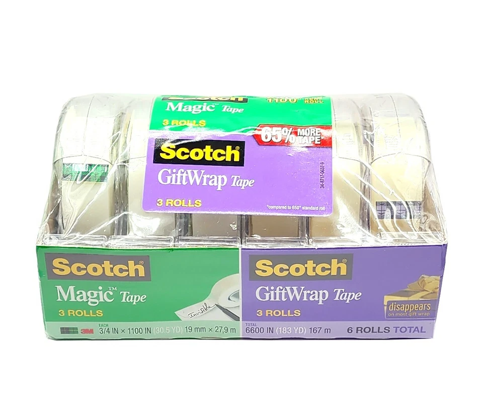 6 XL Scotch Tape Roll 3 Magic & 3 GiftWrap Adhesive Tape 28m Each with Dispenser - Image 3 of 4