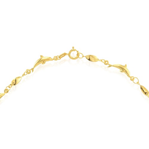 14K Real Gold Marquise Twisted Dolphin Ankle Bracelet 9"-10" Adjustable - Picture 4 of 7