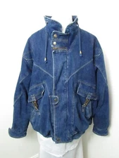 VINTAGE 80s Todays News Biker Jacket Men's L Denim Jean Lined Retro Grunge