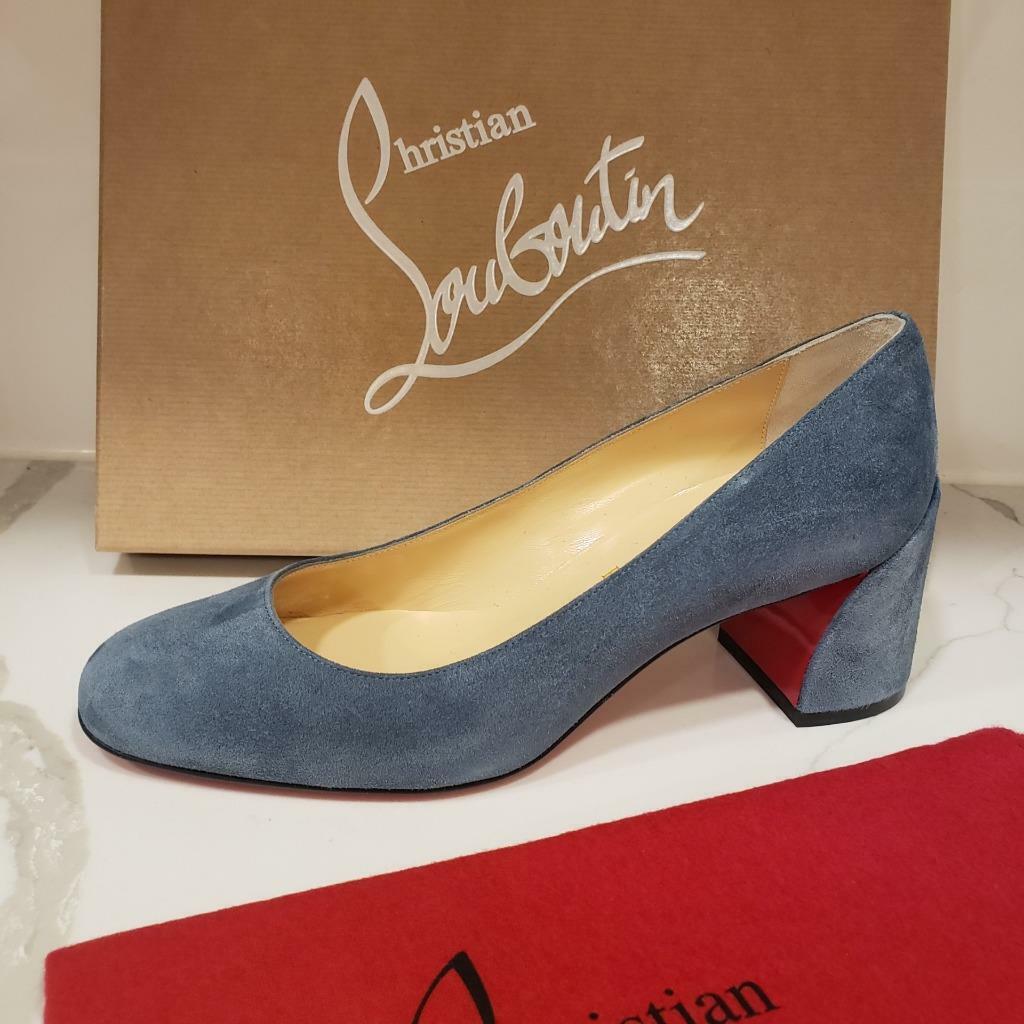 Christian Louboutin MISS SAB 55 Suede Heels Pumps Shoes Tempete Blue ...