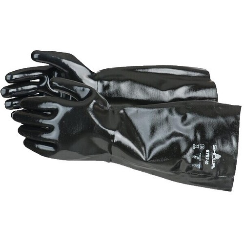 Showa 7712R Chemical Resistant Gloves, PVC, 12 in L, 18 mil, Black