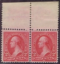 US 266-267 PAIR ORIGINAL GUM HINGED 2c WASHINGTON, 1895, TOP SELVEDGE