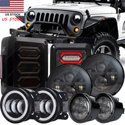 For Jeep Wrangler 07-18 JK 7'' LED Headlight Tail Light Fog&Turn Light Combo