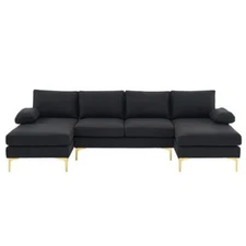 4 Seat Modern U-Shape Sectional Sofa Couch Linen with 2 Wide Chaise Lounge