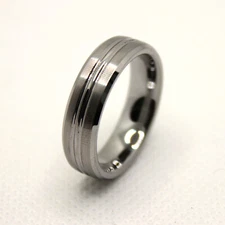 Tungsten Carbide Convex Groove Satin Finish Beveled Edge Wedding Band Ring 6mm
