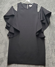 Mud Pie Dress Womens Small Black Shift Cold Shoulder Ruffle Sleeve Summer