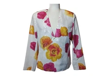 VTG Carlisle Blazer Women's 8 White Floral Sequin Lined Shoulder Pads Jacket