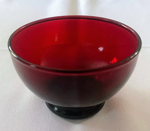 Vintage Footed Ruby Red Anchor Hocking Glass Fruit/Sherbert Bowls 3 1/2”