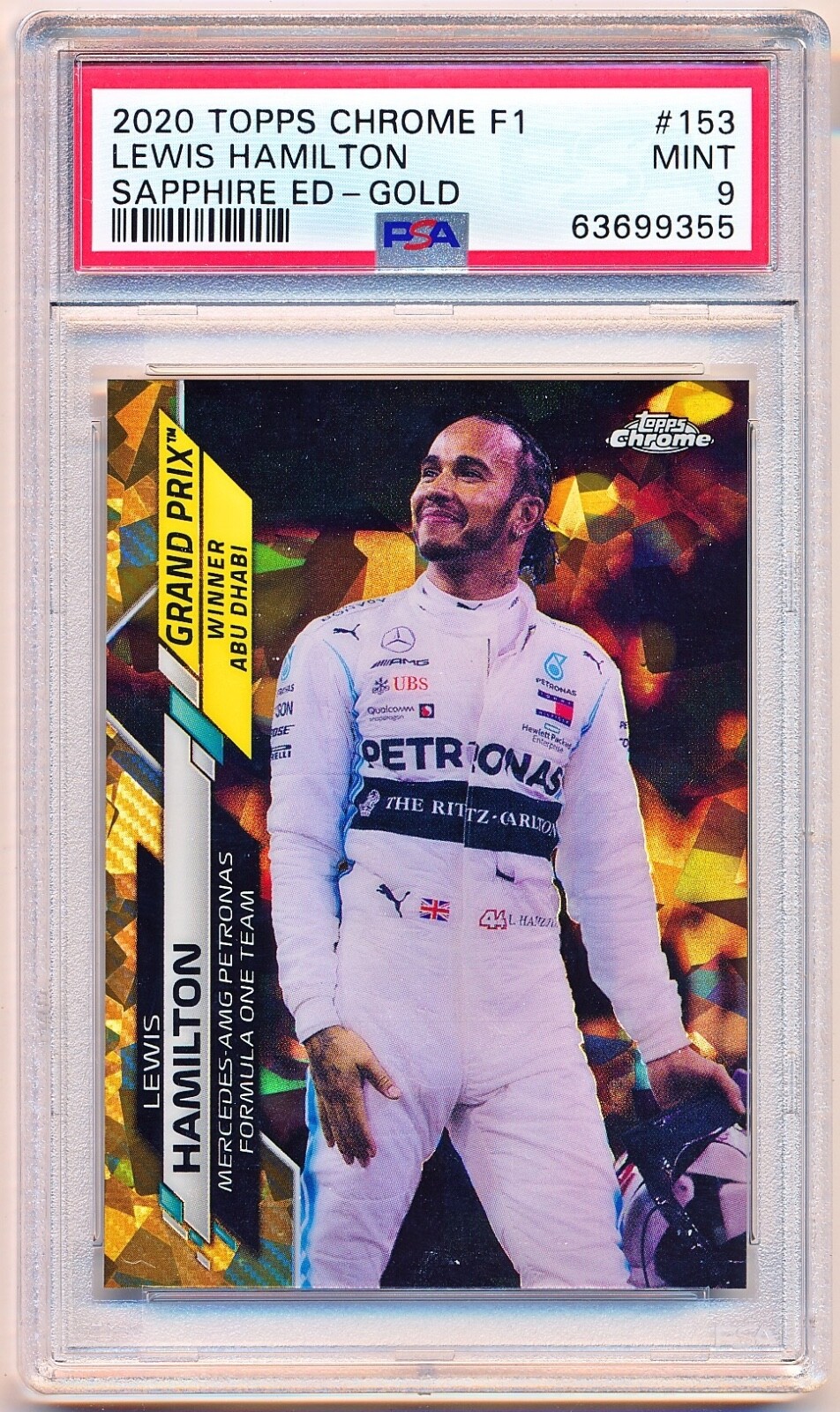 2020 Topps Chrome Sapphire F1 Lewis Hamilton Gold #153 (28/50) PSA 9 - POP 6