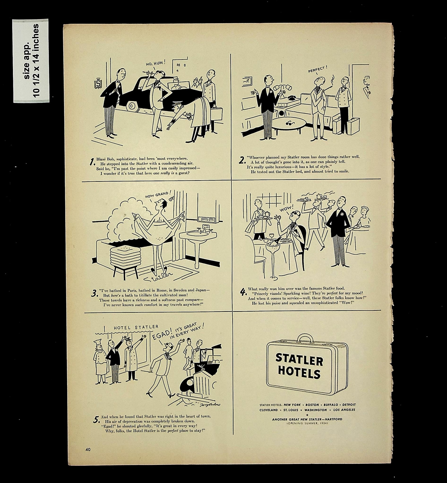 Statler Hotel Ammenities 1953 anuncio impreso vintage 015754