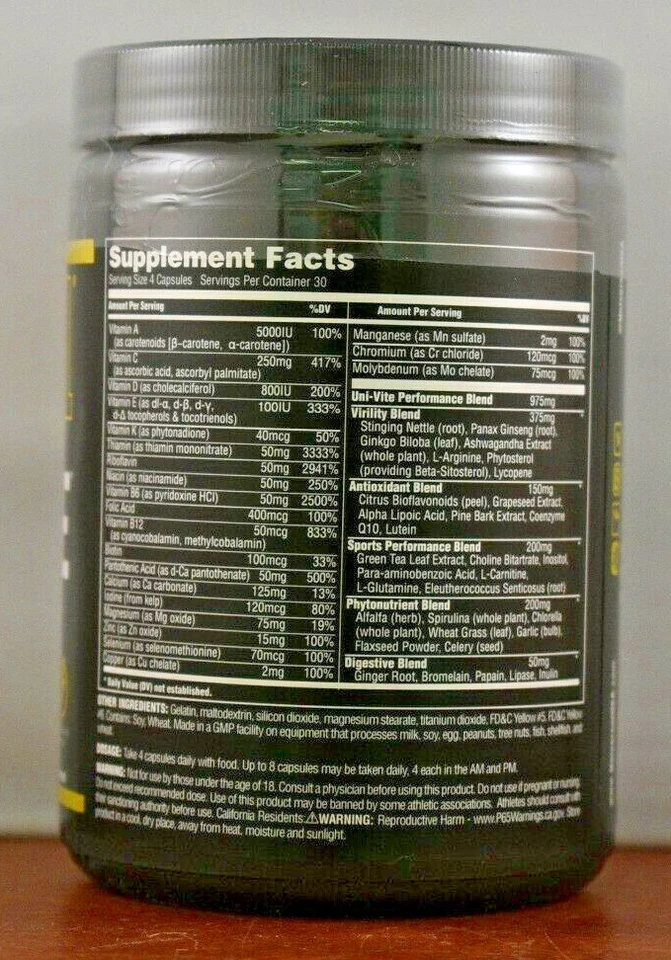 Universal Nutrition UNI-VITE 多种维生素 120 粒 Univite Animal Pak — 第 3/4 张图片