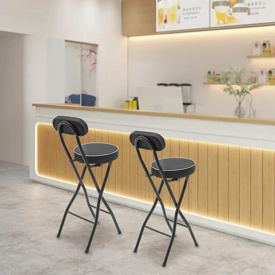 2PCS Bar Stool Portable Folding Stool Padded Folding High Chairs - Image 2 of 4