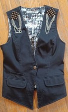 Guess Black Denim Vest Women s Punk Metal Studded Chain 2 Pockets Size Small