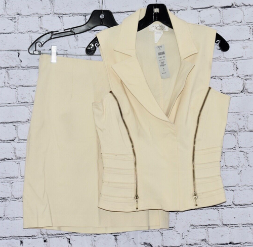 CACHE Ivory Two Piece Corset Style Vest Top & Skirt Outfit Set Size Medium NWT