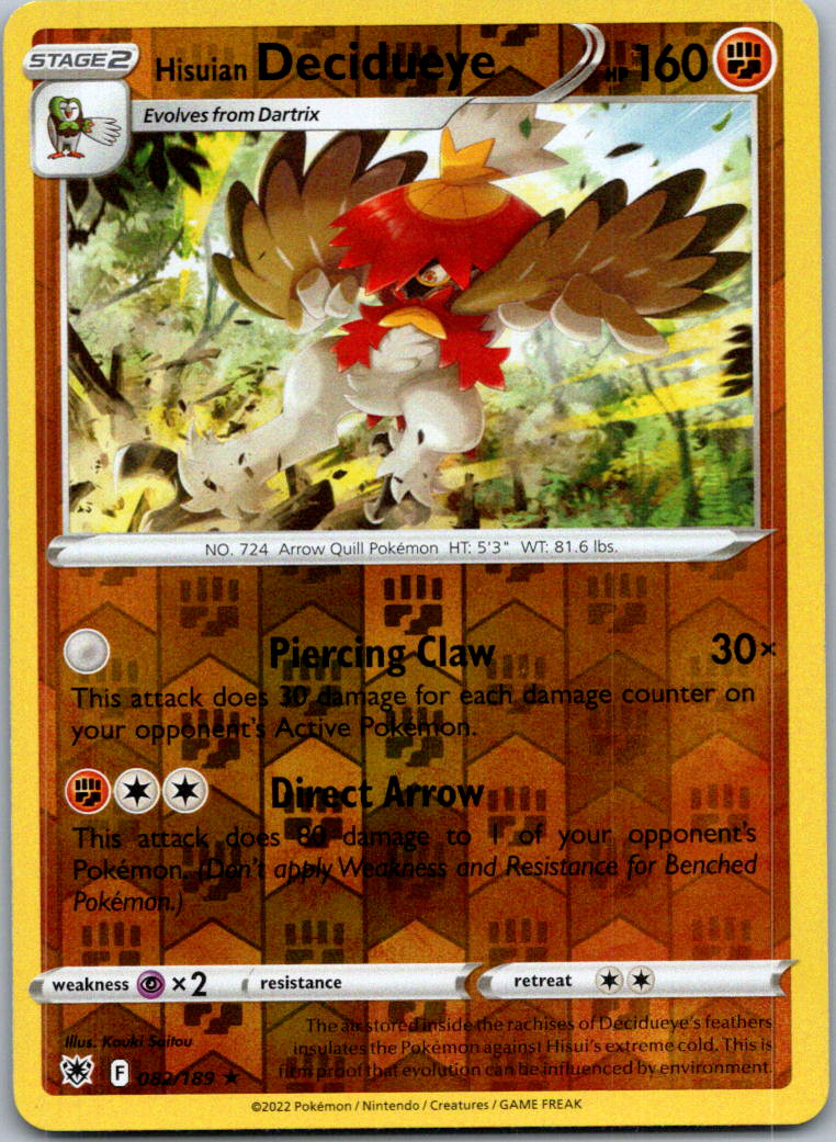 Hisuian Decidueye Reverse Holo 082/189 NM SWSH10: Astral Radiance
