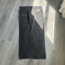 Wrangler Men's Straight Leg Black Denim Jeans, Cotton, 5-Pocket, Logo Button