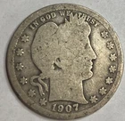 1907 - Barber Silver Quarter 25c - VG Exact Coin Imaged #BAR152