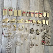 Retro Metal Gold Tone Christmas Tree Ornaments Lot of 35 Read