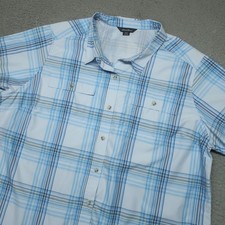 Eddie Bauer Adventure Shirt Mens 2XL Sky Blue Plaid Button Up Moisture-Wicking