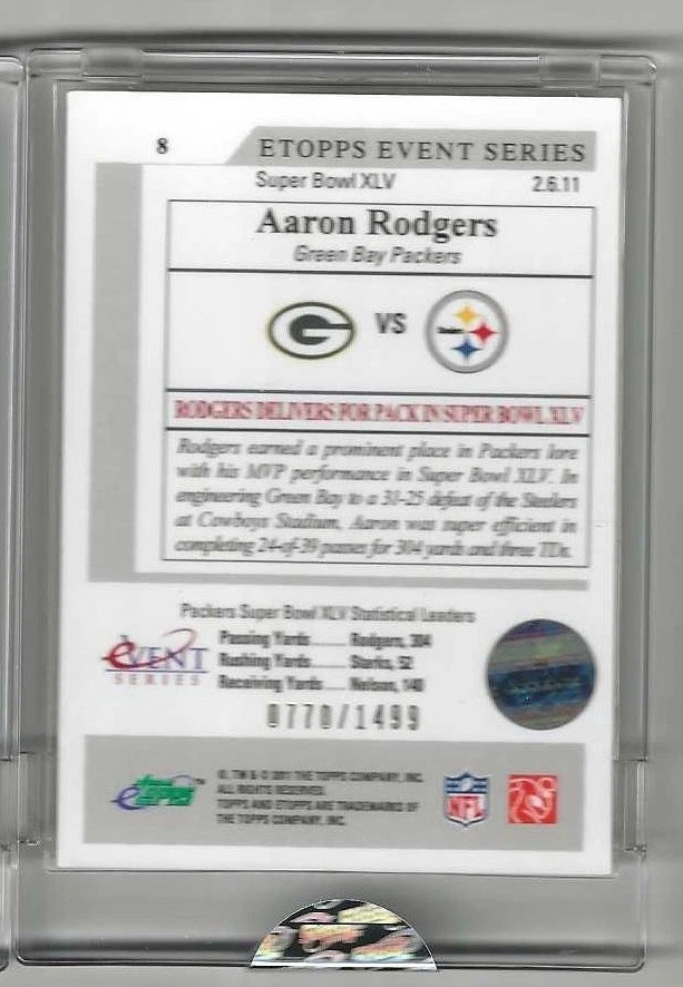 2011 eTopps Event Series #8 Green Bay Packers SB Win/Aaron Rodgers 0770/1499 - Image 2 of 2