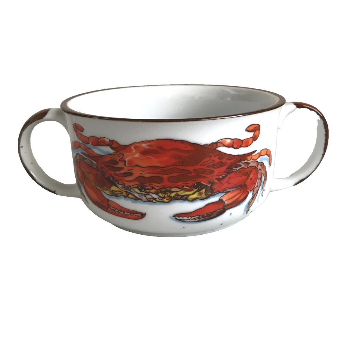 Set of 2 Vtg D. H. Holmes Double Handle Red Crab Gumbo Bowls Made