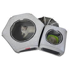 Portable Cat Playpen 2-Room with Tunnel, 3-in-1 Pop-up Cat Dog Crate Play Enc...