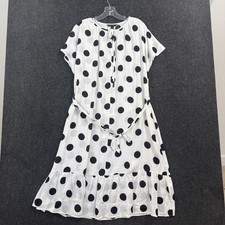 Banana Republic Dress Women's Medium Petite White Polka Dot Midi Belted Ruffle