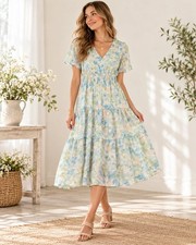 Casa Cabana Women’s M Floral Tiered Midi Dress V Neck Cottagecore Boho