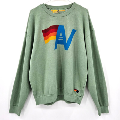 Aviator Nation Logo Stitch Relaxed Crew Sweatshirt Sage Unisex Size Medium USA