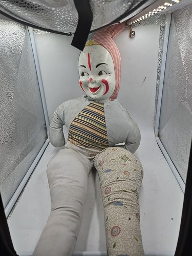 Carnival Clown Doll, Celluloid Face Collectible 29” Rare 1950’s MCM Unique