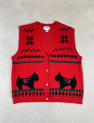 Pullover Strickjacke Alfred Dunner Vintage Sweatshirt Bj. 1990 bestickt Embroded Dog in Baumwolle