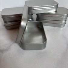 Lot of 6 Altoid-like Empty Blank Silver Metal Hinged Tin Box Crafts Storage