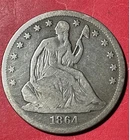 1864S US Seated LIBERTY SILVER Half Dollar "San Francisco" VG 658K Lower Mintage