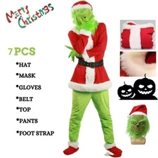 The Green Monster Costume Xmas Santa Grinch Cosplay Outfit Xmas Party Dress US