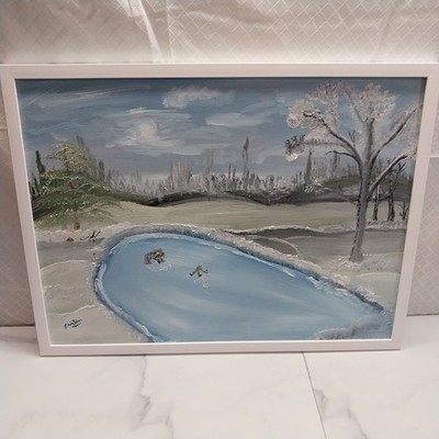 Oil Painting on 18X24 canvas ''Old Time Country Hockey'' by Edwin John framed