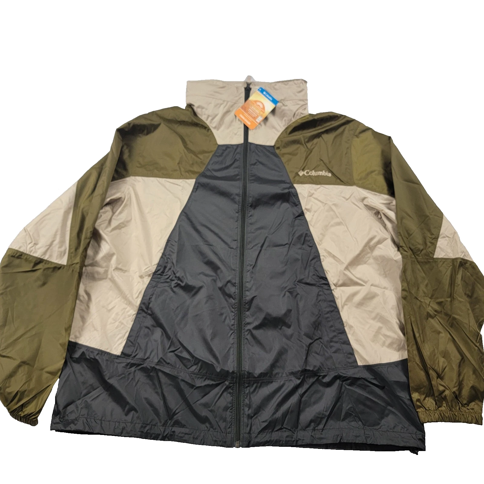 Columbia Point Park Windbreaker Jacket Olive/Tan/Black XL Outdoor Packable (583)