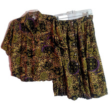 Vtg Payal by Ganesh Floral Leopard Print 2pc Skirt Set Large Grunge Boho F1
