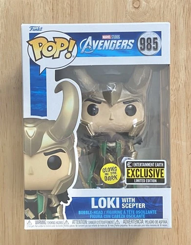 FUNKO POP Avengers Loki with Scepter #985 EE Exclusive Glow in Dark NEW!
