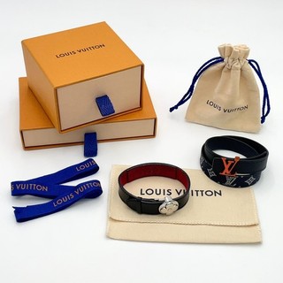 Auth LV M64447 Good Luck Bracelet SV Black Red/M6427 Slim Bracelet W/B BA060372