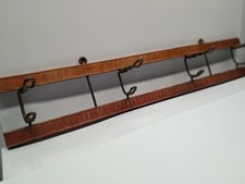 Vintage Wood W/ 4 Cast Iron Hooks Wall Mount Coat Hat Rack Folding Hooks 21" HTF