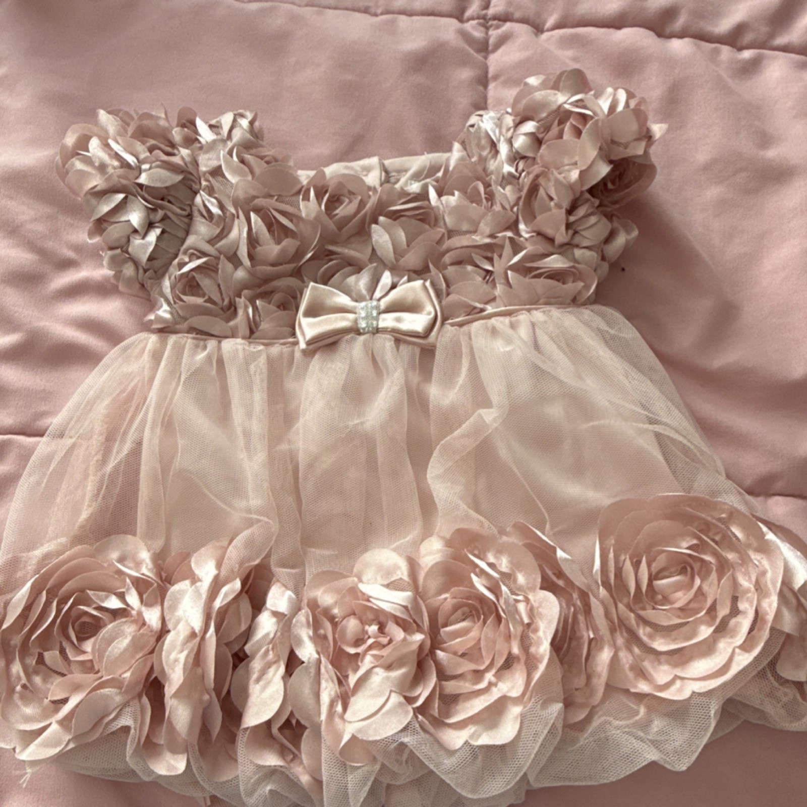 Nannette Girls Pink Floral Tutu Dress Bow Ruffle Layered Sleeveless Party 3-6M