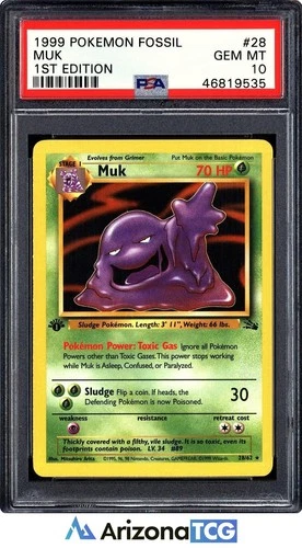Pokemon 1999 Muk 28/62 1st Edition Fossil GEM MINT PSA 10
