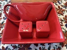 4 Pc Hostess Serving Dish Bowl Set Red Square Stoneware Gravy Boat Salt Pepper